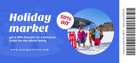 Family on Winter Holiday Market Coupon 3.75x8.25in Design Template