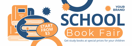 Объявление школьной книжной ярмарки в синем и оранжевом цветах Tumblr – шаблон для дизайна