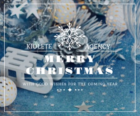 Christmas Greeting Shiny Decorations in Blue Large Rectangle Design Template