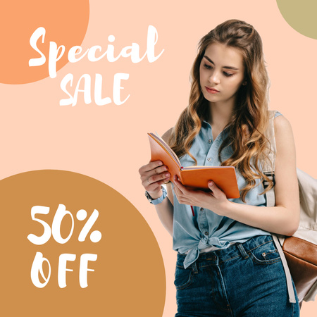 Books Sale Announcement with Woman Instagram Design Template