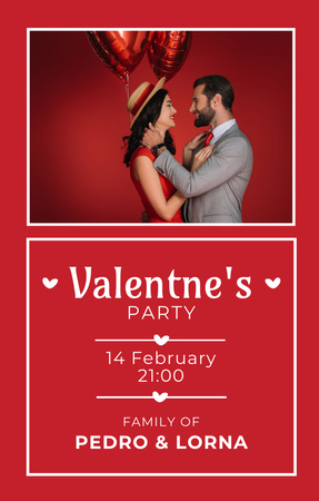 Объявление о вечеринке в честь Дня святого Валентина с влюбленной парой Invitation 4.6x7.2in – шаблон для дизайна