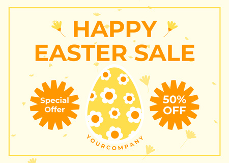 Easter Sale Announcement with Chamomile Painted Egg Card Design Template