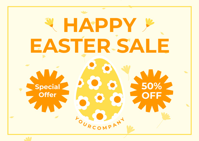 Easter Sale Announcement with Chamomile Painted Egg Card Design Template