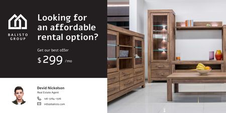 Real Estate Ad with Room Interior with Wooden Furniture Twitter Šablona návrhu