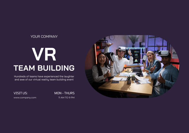 Modèle de visuel Virtual Team Building Announcement with Coworkers in Office - Poster B2 Horizontal