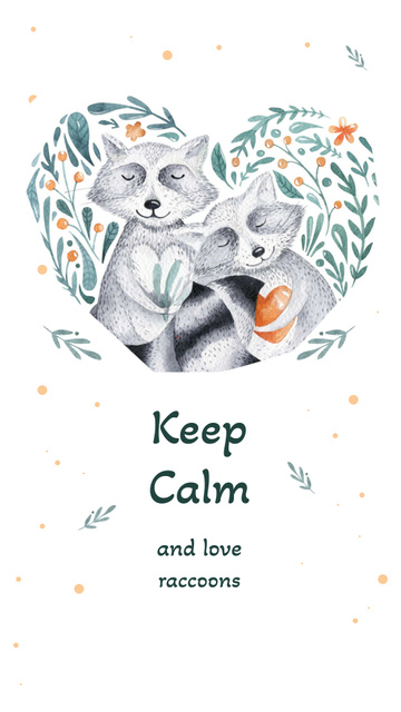 Designvorlage Embracing raccoons holding hearts für Instagram Story