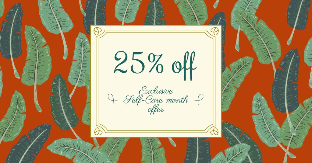 Selfcare Month Offer with Feathers Pattern Facebook AD Design Template
