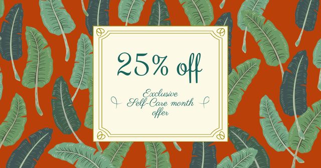 Selfcare Month Offer with Feathers Pattern Facebook AD Πρότυπο σχεδίασης