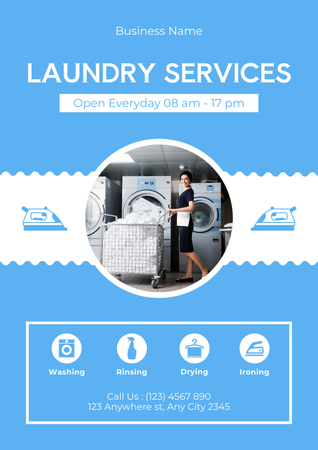 Laundry Services Offer with Woman Poster Design Template