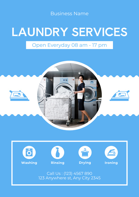 Laundry Services Offer with Woman Posterデザインテンプレート