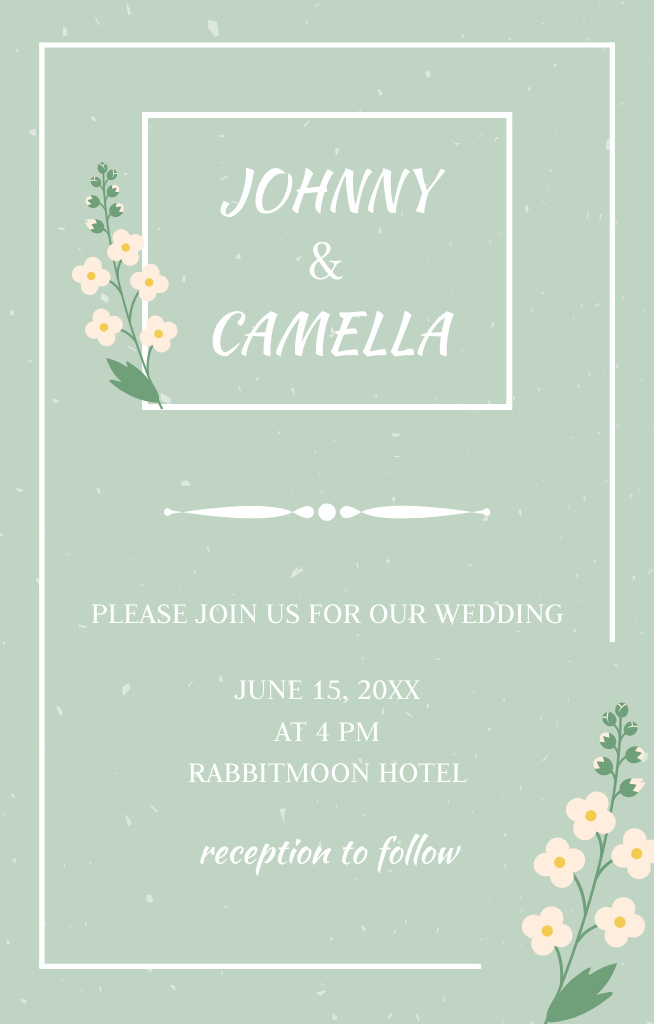 Botanical Wedding Invitation with Flower Illustration Invitation 4.6x7.2in Design Template