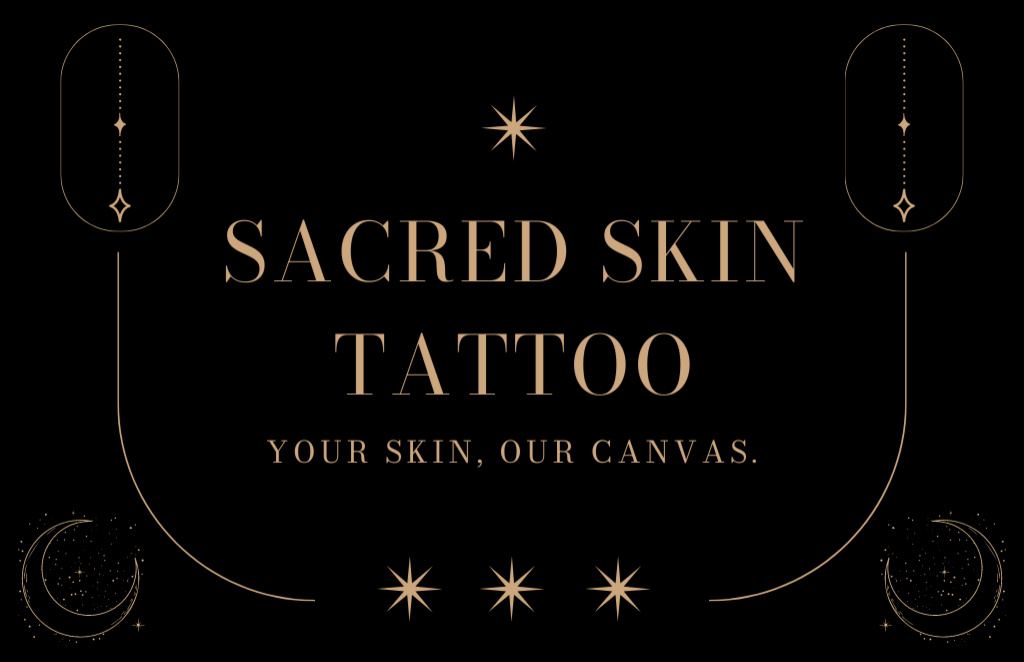 Ontwerpsjabloon van Business Card 85x55mm van Skin Tattoos Offer With Slogan And Moon