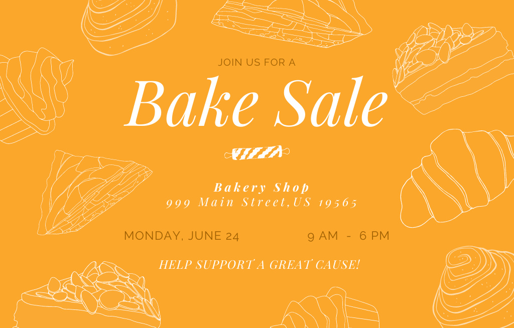 Ontwerpsjabloon van Invitation 4.6x7.2in Horizontal van Bake Sale With Illustrated Pastries Offer