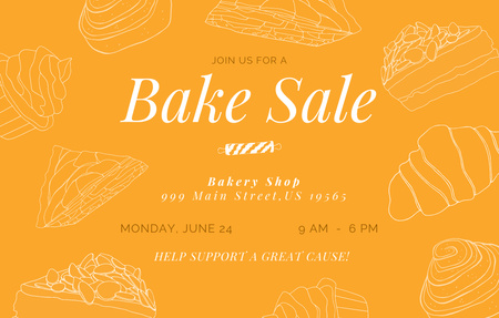 Bake Sale With Illustrated Pastries Offer Invitation 4.6x7.2in Horizontal Design Template