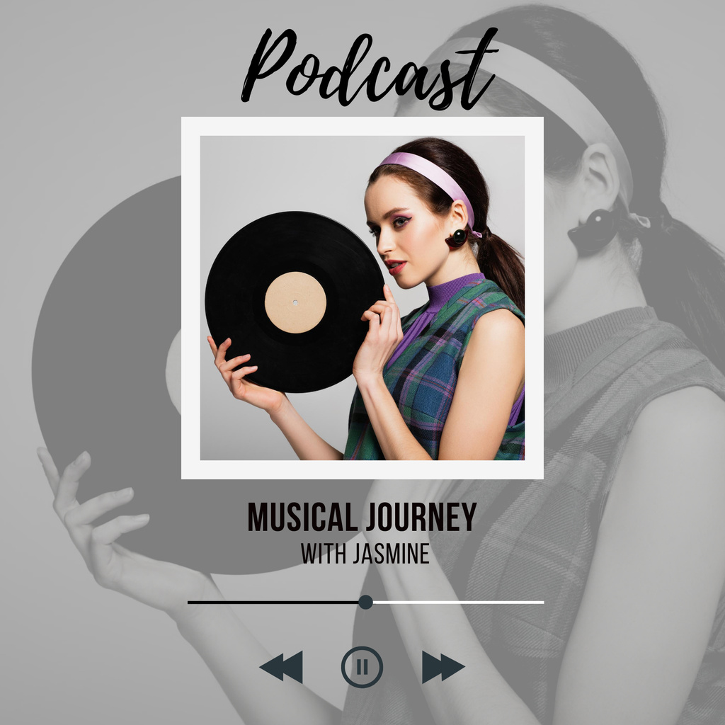 Musical Podcast with Vinyl Disk Podcast Cover Modelo de Design