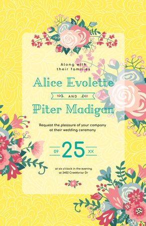 Plantilla de diseño de Wedding Announcement With Illustrated Flowers Invitation 5.5x8.5in 