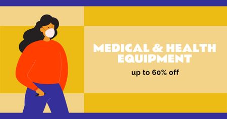 Medical equipment sale with Woman wearing mask Facebook AD Design Template