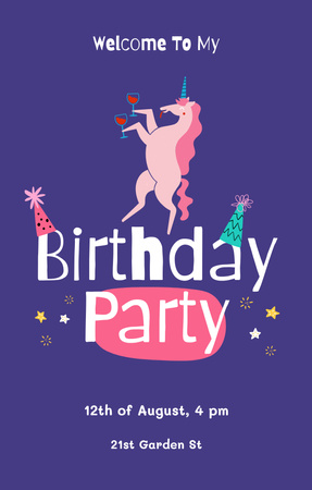 Platilla de diseño Birthday Party Announcement with Unicorn Invitation 4.6x7.2in