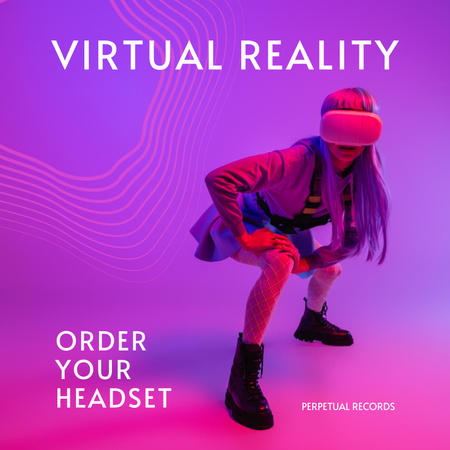 Stylish Woman in Virtual Reality Glasses Album Cover Design Template