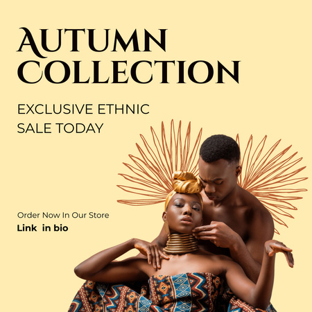 Őszi etnikai divatkollekció akciós ajánlat Instagram tervezősablon