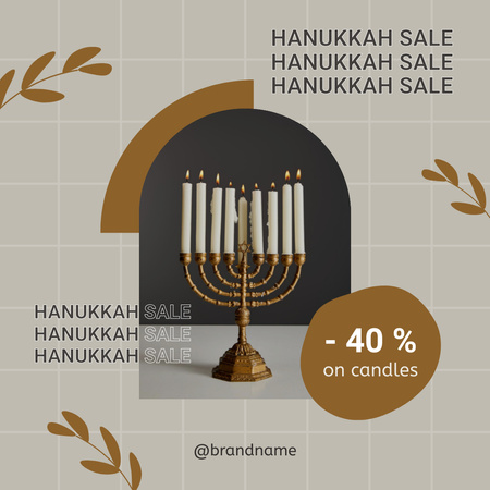 Hanukkah Sale Announcement on Beige Instagram Design Template