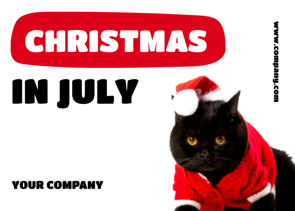 Lovely Black Cat in Santa Claus Costume Postcard 5x7in Design Template