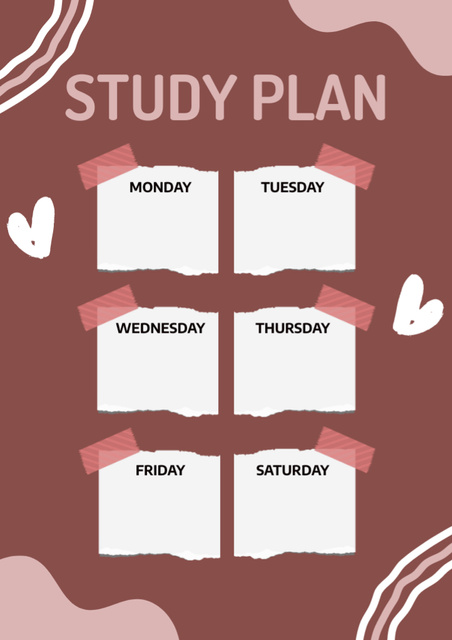 Ontwerpsjabloon van Schedule Planner van Study Plan with Hearts