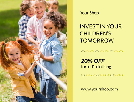 Kids Clothing Store Advertising with Smiling Children Postcard 4.2x5.5in Design Template