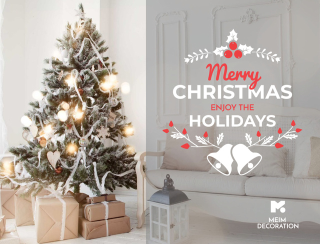 Platilla de diseño Enchanting Christmas Greeting With Festive Room Interior Postcard 4.2x5.5in