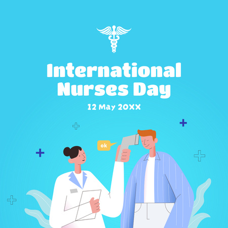 International Nurse Day Blue Cartoon Instagram Design Template