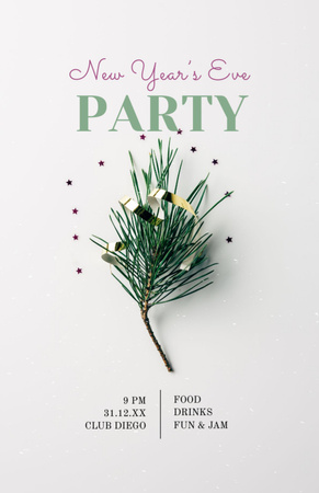 New Year Holiday Party Announcement With Pine Branch Invitation 5.5x8.5in Design Template