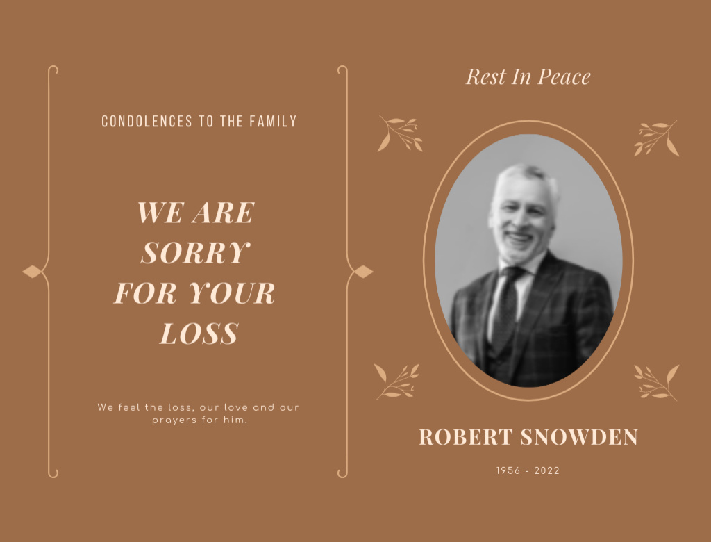 Szablon projektu Condolence Messages for Loss in Brown Color Postcard 4.2x5.5in