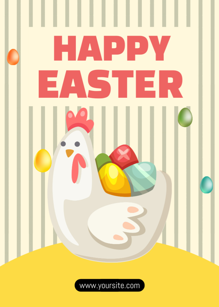 Szablon projektu Easter Celebration Ad with Easter Chicken and Painted Easter Eggs Flayer