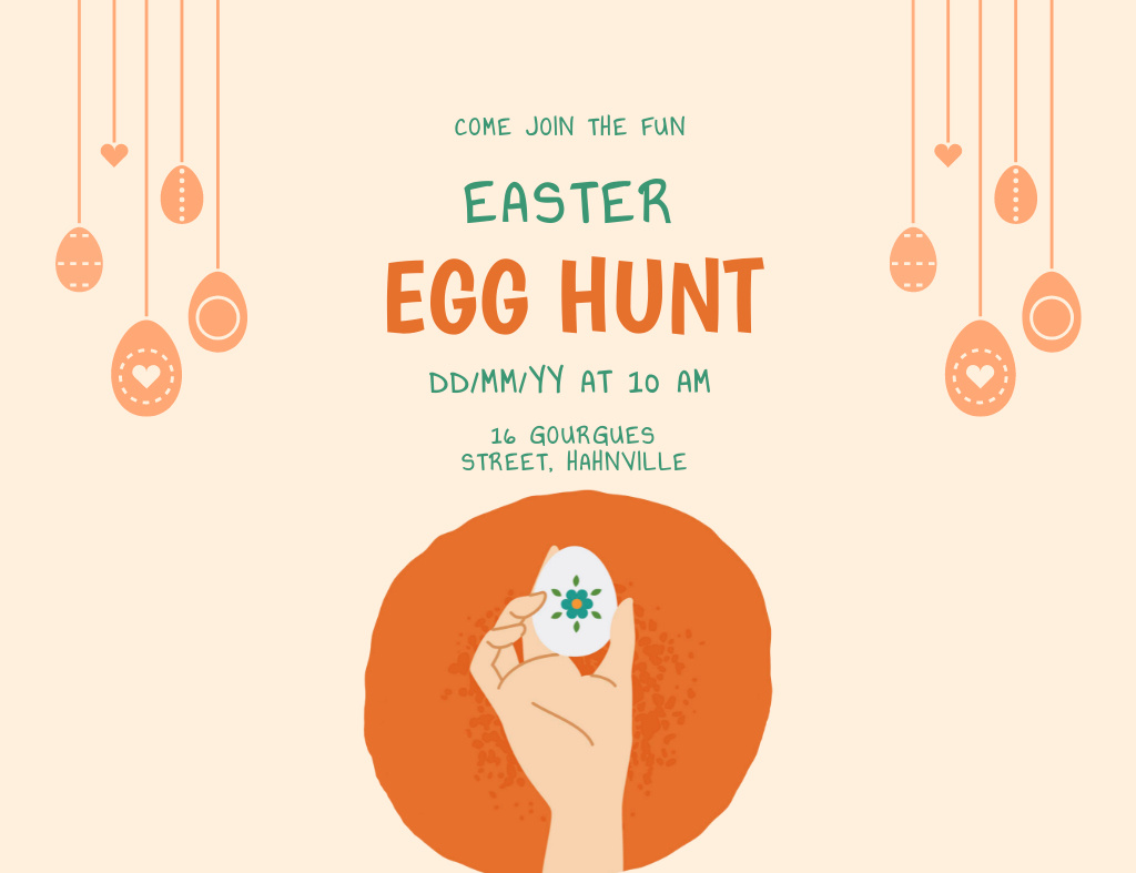 Ontwerpsjabloon van Invitation 13.9x10.7cm Horizontal van Easter Egg Hunt Announcement With Illustration