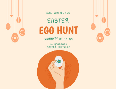 Easter Egg Hunt Announcement With Illustration Invitation 13.9x10.7cm Horizontal Design Template