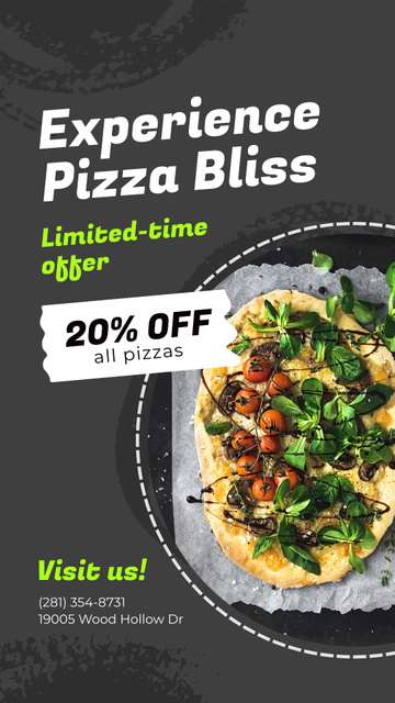 Greenery And Tomato Pizza With Discount Offer Instagram Video Story Modelo de Design