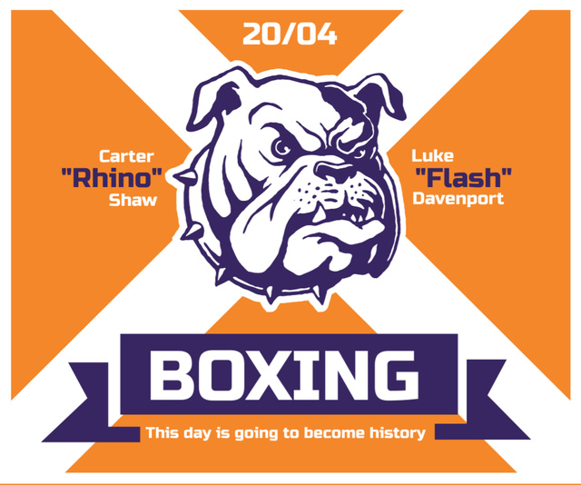 Boxing Match Announcement with Bulldog on Orange Background Medium Rectangle Design Template