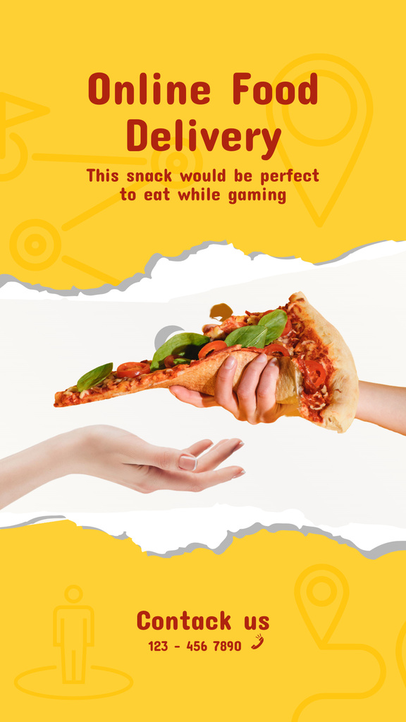 Designvorlage Online Food Delivery Offer with Pizza in Hand für Instagram Story