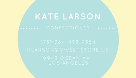Platilla de diseño Confectioner Contacts with Circle Frame in Blue Business Card US