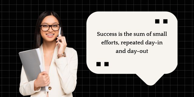 Designvorlage Quote about Success with Confident Businesswoman für Twitter