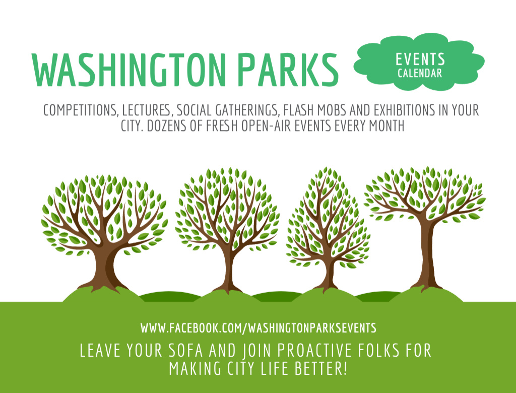 Park Event Announcement Green Trees Illustration Postcard 4.2x5.5in Πρότυπο σχεδίασης
