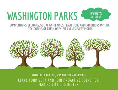 Designvorlage Park-Event-Ankündigung, grüne Bäume, Illustration für Postcard 4.2x5.5in