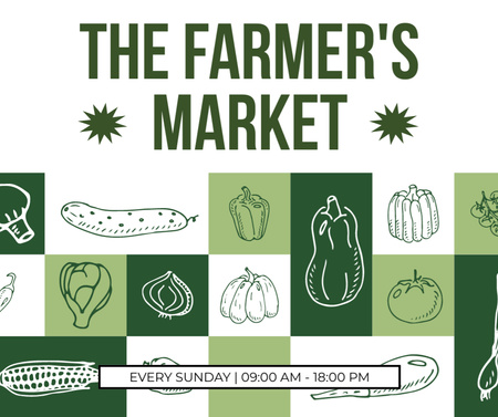 Designvorlage Einladung zum Bauernmarkt mit Skizzen von Gemüse der Saison für Facebook