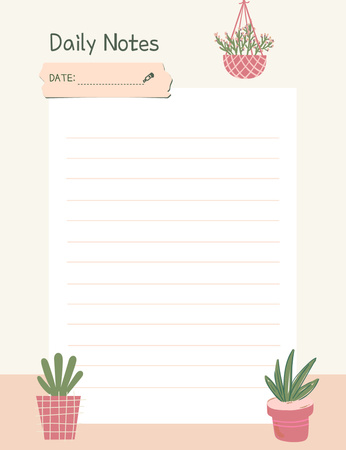 Daily Notes with Houseplants Notepad 107x139mm Design Template