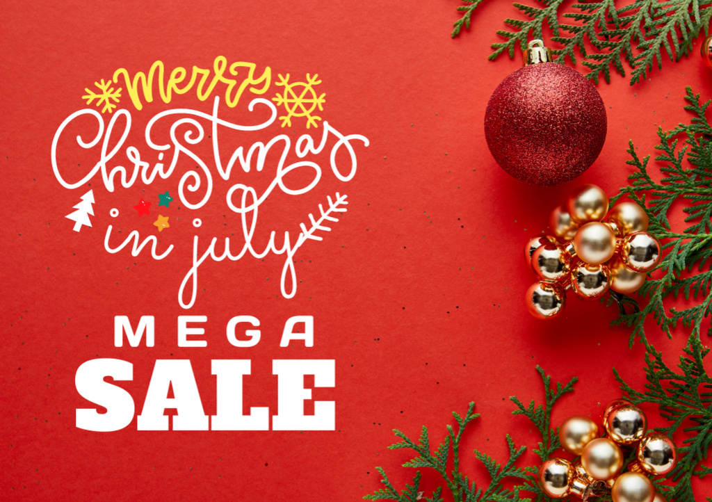 Template di design July Christmas Sale Announcement on Red Flyer A5 Horizontal