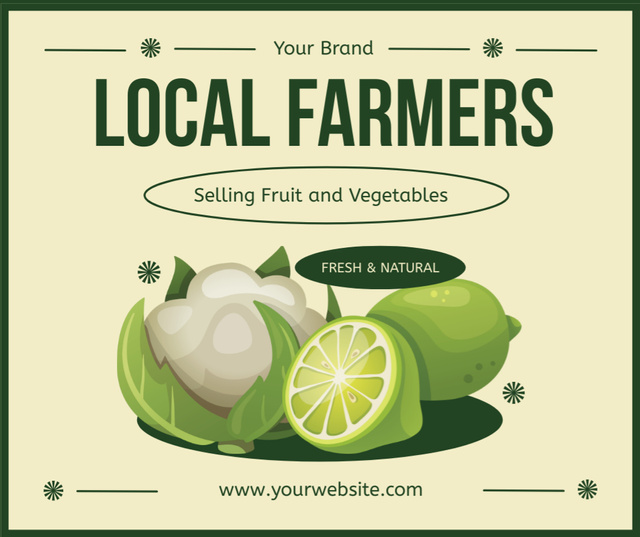 Announcement for Sale of Farm Vegetables and Fruits with Broccoli Facebook Design Template