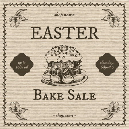 Bakery Advertisement with Easter Cake and Eggs Instagram Design Template