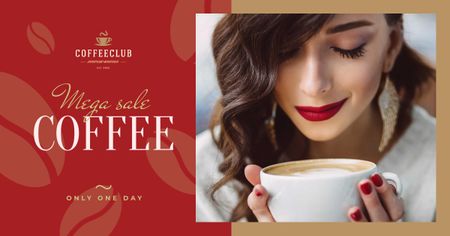 Woman Holding Magic Coffee Cup Facebook AD Design Template