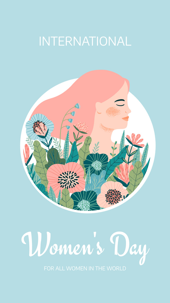 Designvorlage International Women's Day Celebration with Woman in Flowers für Instagram Story
