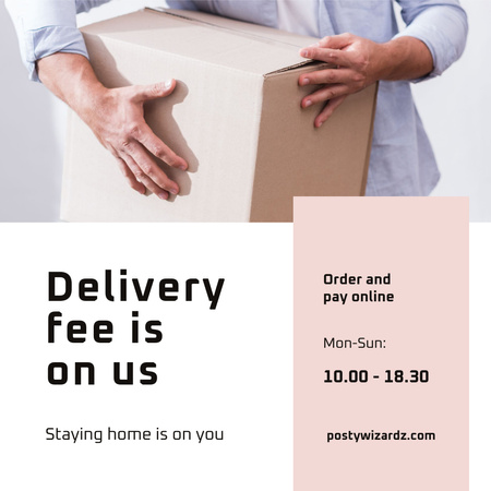 Delivery Services Ad with Courier holding box Instagram Design Template